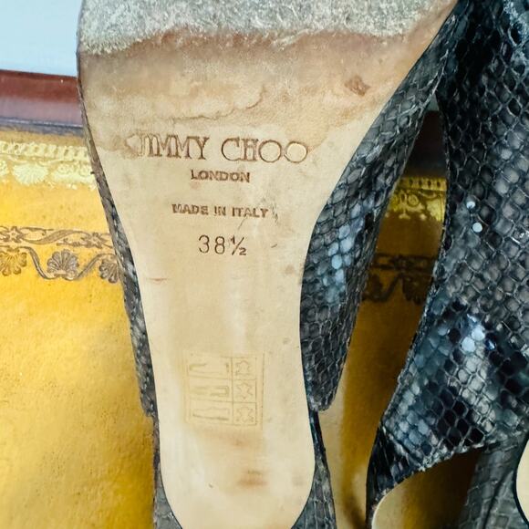 Jimmy Choo Clue Snakeskin Python Leather Slingback Platform Heels Nude Sz 38 1/2 - Picture 7 of 9